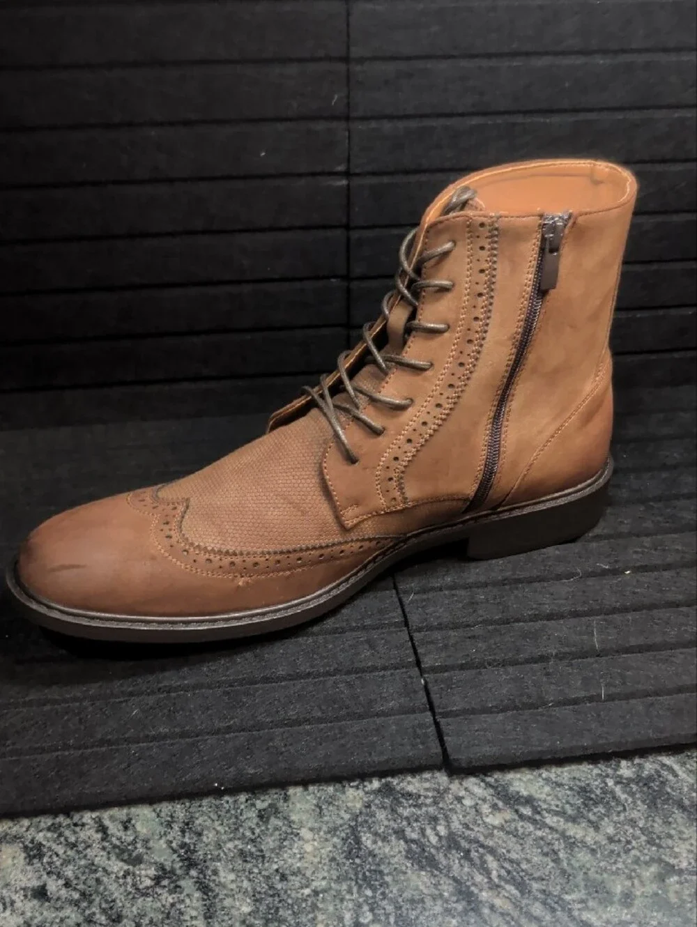 Kenneth Cole Unlister Men's Tan Leather Wingtip Lace-Up Boots